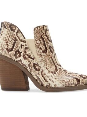 NEW Vince Camuto Gardina Brown and Cream Snake-Print Block Heel Bootie 8